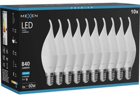 Mexen Nova 10x żarówka LED płomyk E14, C37, 8W, Zimna - 6500K, 840 lm - L106-E14-0865-01x10