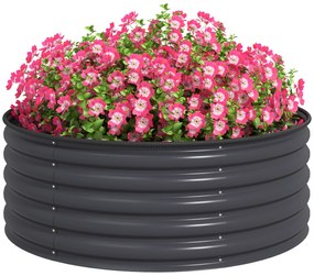 Outsunny Wysokie Grządki, Ocynkowany Płotek Ogrodowy z Bezpieczną Obramówką, Skrzynka na Rośliny z Otwartym Dnem, 120 x 120 x 43 cm, Ciemnoszary