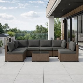 Modułowy narożnik ogrodowy Caldoro XL2501 technorattan, jasny brąz, poduszki szare