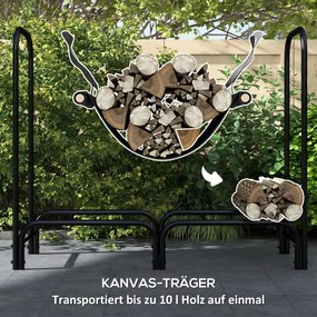 Outsunny Regał na Drewno na Opał, 0,33 m³, z Torbą i Ochronną Pokrywą, Metalowy, do 150 kg, 120 x 36 x 99 cm, Czarny