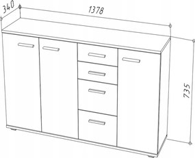 Kaszmirowa duża komoda z szufladami i półkami A3-W15