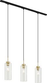 Nowoczesny system szynowy czarny z 3 lampami wiszącymi złoty z przezroczystym szkłem 1-fazowy - Iconic Laura