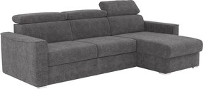 Kanapa narożna dwustronna rozkładana typu express z szarej tkaniny szenilowej - Powierzchnia spania na szerokich listwach 160 cm - Materac 22 cm z pamięcią kształtu VIZIR