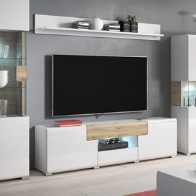 Szafka RTV IBIZA - Biały / Front Sosna remo jasna / 159 cm