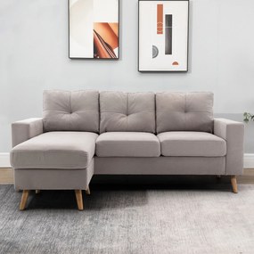 HOMCOM Sofa narożna 3-osobowa, w wyglądzie lnu, Chaiselongue odwracalne, 193x136x85 cm, Jasnoszary | Aosom PL