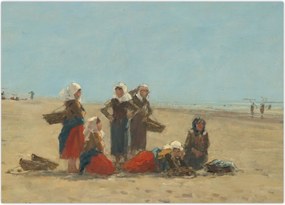 Obraz na szkle - Eugène Boudin, Women on the Beach at Berck, reprodukcje (70x50 cm)