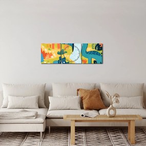 Obraz - Wesołe dinozaury (z zegarem) (90x30 cm)