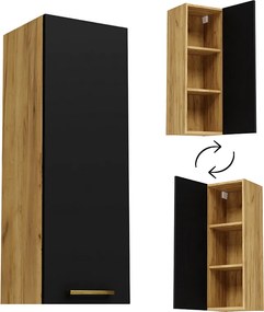 Szafka Wisząca Łazienkowa 30cm Słupek Półki Wąska Regał Dąb Craft Czarna