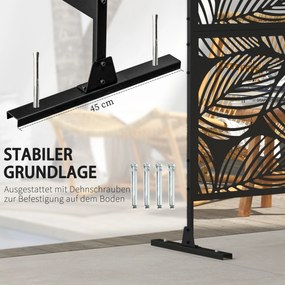 Outsunny Parawan Ogrodowy Metalowy z Motywem Floralnym, 122 x 45 x 198 cm, Czarny