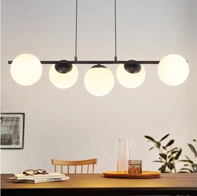 NETTLIFE Czarna lampa wisząca E27 szklana lampa wisząca 5-płomieniowa nowoczesna lampa do jadalni 150CM