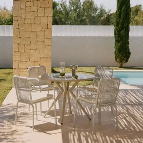 Zestaw Okrągłego Stołu Ø125 Cm Valerie I 4 Krzeseł Ogrodowych Z Podłokietnikami Z Aluminium Alberta Moka Brown & Jasnoszara Lina - Sklum