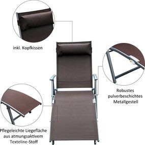 Outsunny® Leżak Ogrodowy Wypczynkowy Składany Z Zagłówkiem Brązowy
