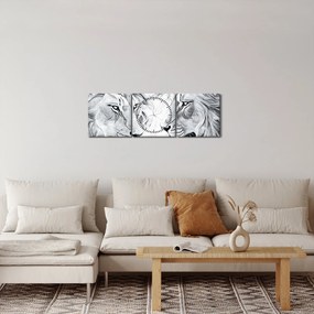 Obraz - Rysowane lwie głowy (z zegarem) (90x30 cm)