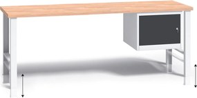 Stół warsztatowy z regulacją wysokości G3, 2000 x 685 x 840-1050 mm, 1x szafka, grafitowy