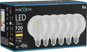 Mexen Vintis 6x żarówka filament LED E27, G95, 6W, Ciepła - 2700K, 720 lm, clear - L157-E27-0627-00x06