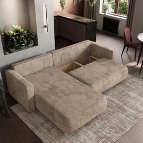 Masseno Narożnik TURIN z funkcją spania i pojemnikiem na pościel Narozniki L, Rozkładana sofa - Beżowy, POSO 02
