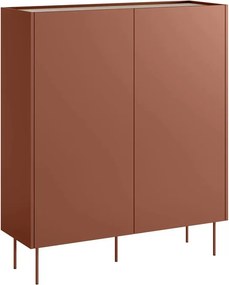 Komoda wysoka Desin 120 cm dwudrzwiowa z ukrytymi szufladami - ceramic red / dąb nagano