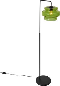Lampa podłogowa w stylu retro czarna z zielonym szkłem - Denise