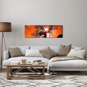 Obraz - Dąb o zachodzie słońca (z zegarem) (90x30 cm)