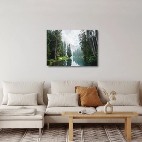 Obraz na szkle leśnego jeziora (70x50 cm)