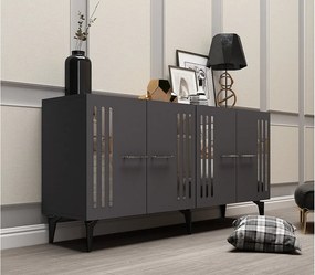 Komoda – 150 cm – Antracyt i srebro – Płyta wiórowa pokryta melaminą