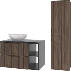 Zestaw Łazienkowy 80cm Szafka z Blatem Umywalka Regał Słupek Ryflowane Fronty Dąb Orzech Stella