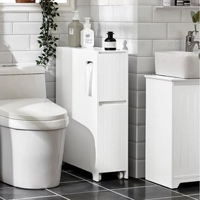 Wąska szafka łazienkowa na papier Kółkach BZR111-W