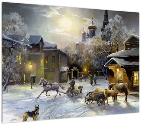 Obraz na szkle - Zimowa wioska (70x50 cm)