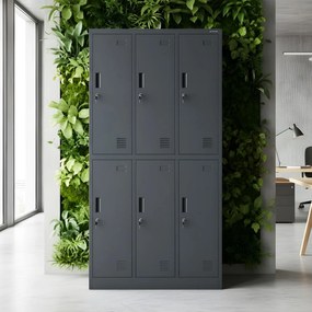 Szafka socjalna ubraniowa BHP antracyt: 6-drzwiowa IGOR, 900 x 1850 x 450 mm