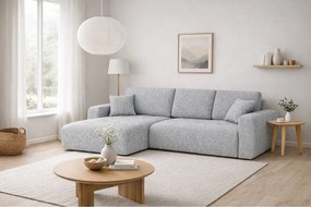 Narożnik w kształcie L z funkcją spania i pojemnikiem Ivo XL, tkanina szenilowa Artico, Cement, Lewy