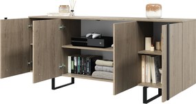 Komoda Verica 200 cm czterodrzwiowa - dąb biszkoptowy / czarne nóżki