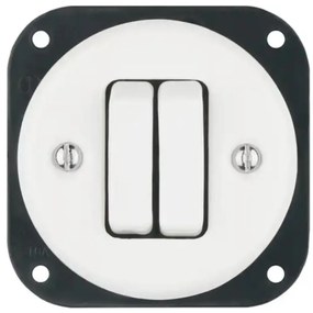 Bohemia-Design - porcelanowy retro podwójny włącznik bez ramki nr 6+6 biały