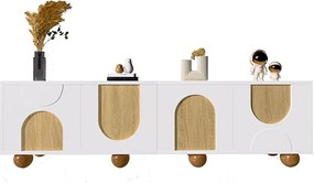 Stojak pod TV 4-drzwiowy - 175 x 38 x 50 cm - unikatowy design - wygląd postarzanego drewna - MDF - biały + naturalny
