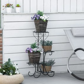 Outsunny Metalowy regał na kwiaty 4 poziomy do wnętrz i ogrodu Stabilny kwietnik na balkon Czarny 45x245x80cm | Aosom PL