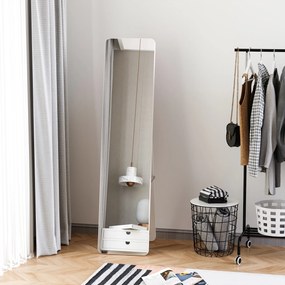 HOMCOM Lustro Pełnowymiarowe Stojące Składana Rama Drewno Sosnowe MDF Białe 37x43x156cm Do Salonu Garderoby | Aosom PL