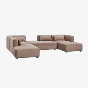 Sofa Modułowy Z Prawym Szezlongiem, 4-częściowy Z Podwójnym Szezlongiem Fogler Sztruks Brąz Karmelowy - Sklum
