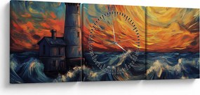 Obraz - Latarnia morska w falach (z zegarem) (90x30 cm)