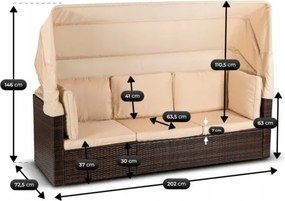 Zestaw Mebli Ogrodowych CALIENTE Modułowy Sofa 2x Fotel Stolik Tarasowy Brązowy/Beżowy Technorattan Nowoczesny