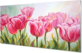 Szkło Ozdobne do Kuchni Malarski Obraz Tulipanów
