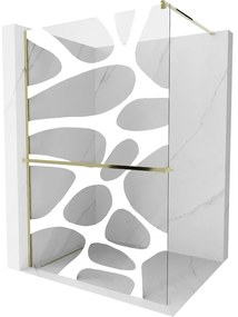 Mexen Kioto+ ścianka prysznicowa z półką Walk-in 80 x 200 cm, biały wzór, złota - 800-080-121-50-97