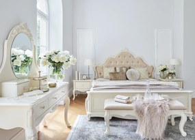 Łóżko glamour pikowane 180x200 cm ecru z kryształkami Chiara. Łóżko francuskie z tapicerowanym zagłówkiem. Meble w stylu francuskim La Perle.