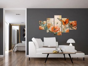Obraz - Motyl i kwiaty, obraz olejny (125x70 cm)
