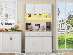 Kredens kuchenny z oświetleniem LED - 6 drzwi, 3 szuflady i 3 otwarte przegródki - Biały