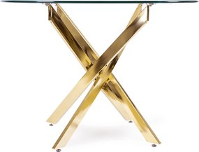 Stół Okrągły Szklany SALLO 100 cm ze Złotymi Nogami Nowoczesny Glamour