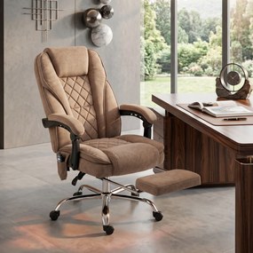Vinsetto Ergonomiczny fotel biurowy z funkcją masażu, podnóżek, obrotowy, na kółkach, Brązowy | Aosom PL