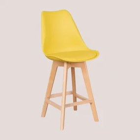 Zestaw 4 Wysokich Stołków 65 Cm Z Poduszką Ze Skóry Ekologicznej Nordic Curry Żółty - Sklum