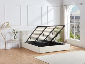 Łóżko ze skrzynią  180 x 200 cm - Tkanina z bukli  - Biały - MAZIRI