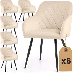 6x Welurowe krzesło tapicerowane pikowane w romby Beżowe VELTO Czarne nogi