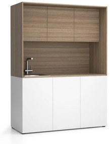 Kuchnia biurowa NIKA ze zlewem i kranem 1481 x 600 x 2000 mm, dąb naturalny, lewo