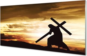 Szkło Ozdobne do Kuchni Jezus na Krzyżu o Zachodzie Słońca